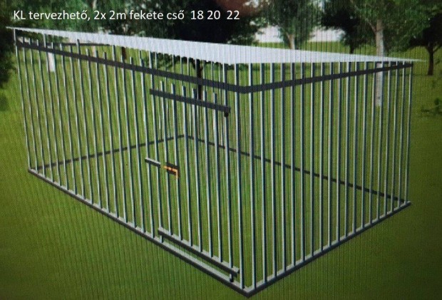 Kutyakennel KL Tervezhető, 2 x 2 m/18 /fekete csőprofilból, országos i