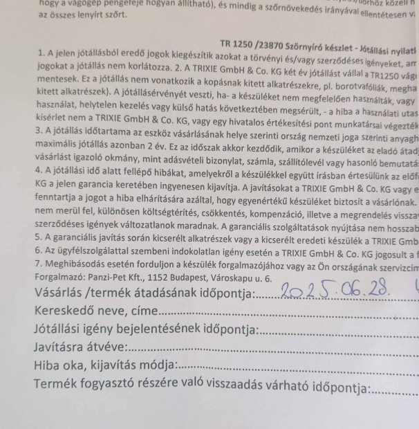 Kutyaszőr nyíró Trixie TR1250