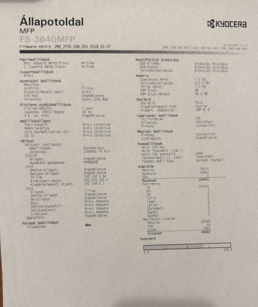 Kyocera FS-3640MFP multifunkcis nyomtat irodai hasznlatra