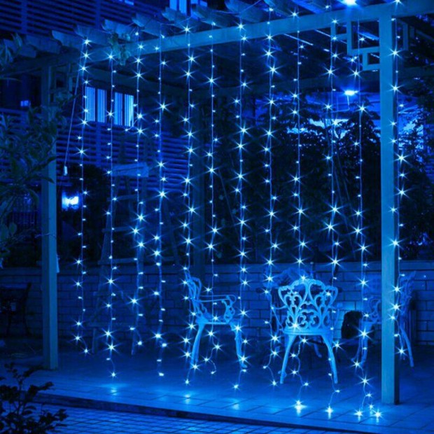 LED Fényfüggöny 3m x 3m távirányítóval 8 világítási móddal - kék