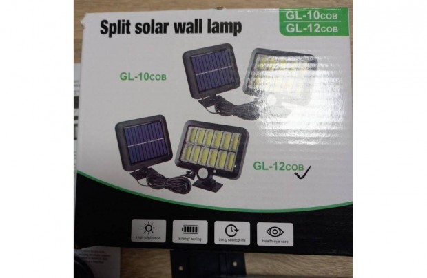 LED Napelemes mozgásérzékelős fali lámpa cob led