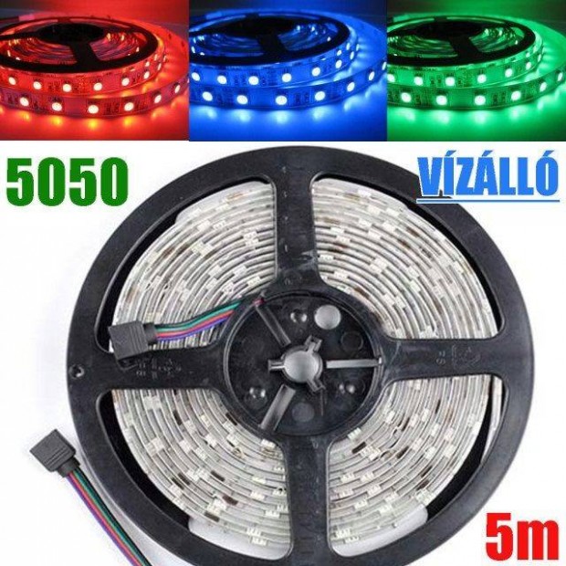 LED Szalag - Vízálló ! RGB 5050 120°- 60LED/m! 5m