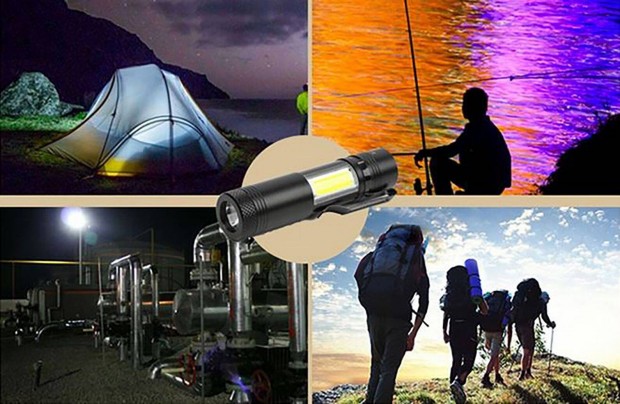 LED Zsebl�mpa 4 �zemm�d v�ltoztathat� f�ny Xpe + COB LED
