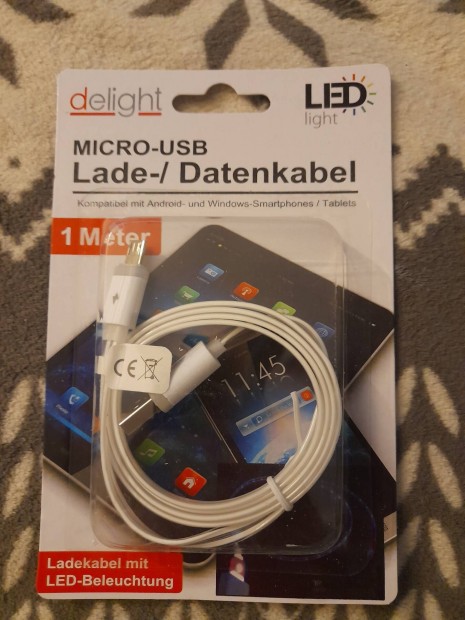 LED-es Micro-USB kbel 1 mteres