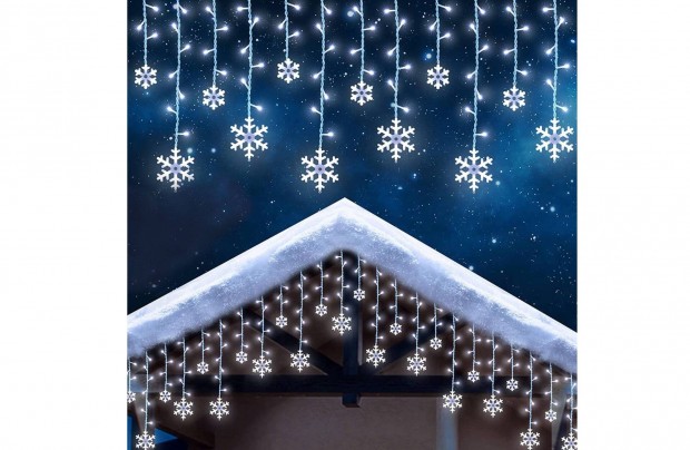 LED-es fényfüggöny - hópehely - 3 x 0,75 m - 224 hidegfehér LED - IP44