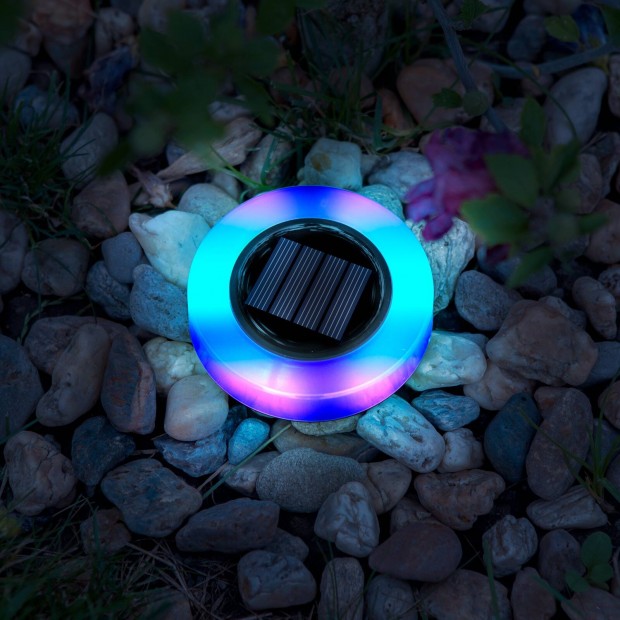 LED-es leszúrható szolár lámpa - kör alakú - RGB színes LED 105x128mm