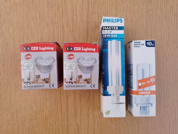 LED izz 12V , MR16, 4x1W / PL-C 2P kompakt fnycs 18W / G24 10W