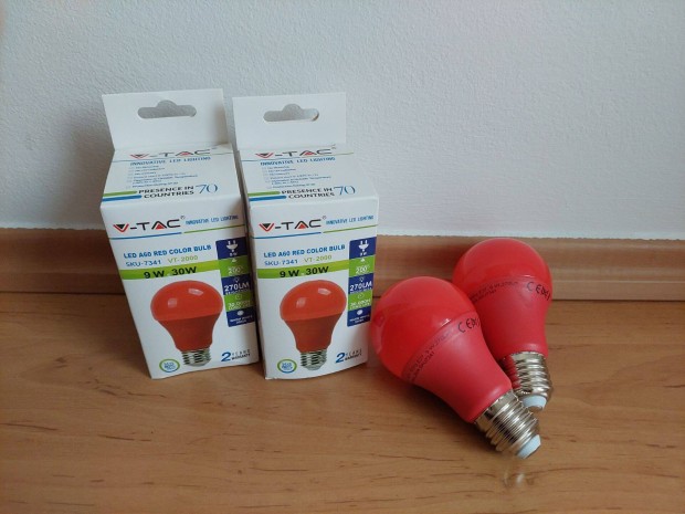 LED izzó Piros V-TAC Prémium LED Izzó / 9W E27 foglalatba