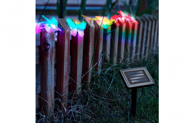 LED szolár fényfüzér - pillangó - 2,9 m - 10 színes LED