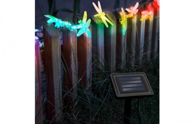 LED szolár fényfüzér - szitakötő - 2,9 m - 10 színes LED
