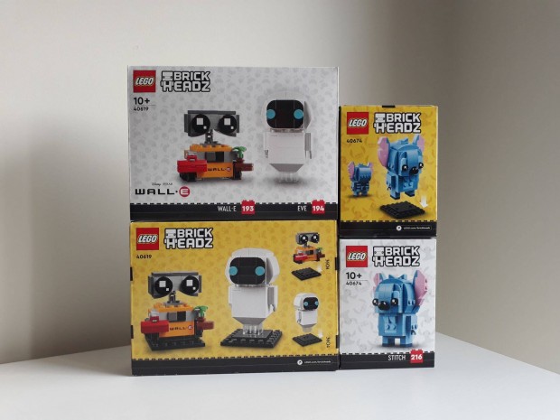 LEGO Brickheadz 40674 Stitch , 40619 Wall-E s Eve Bontatlan j