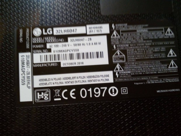 LG32LH6047 LCD TV. hibs