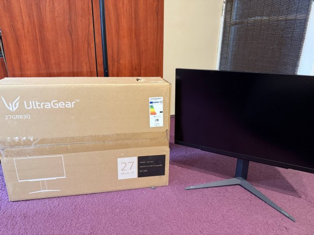 LG 27GR83Q-B gaming monitor, 27" IPS, 16:9, 2560x1440, 240Hz, 1ms