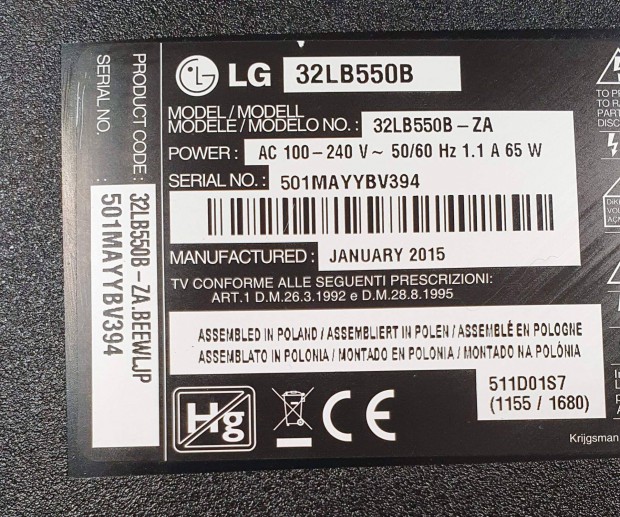 LG 32LB550B LED LCD tv panelek alkatrsznek 0601