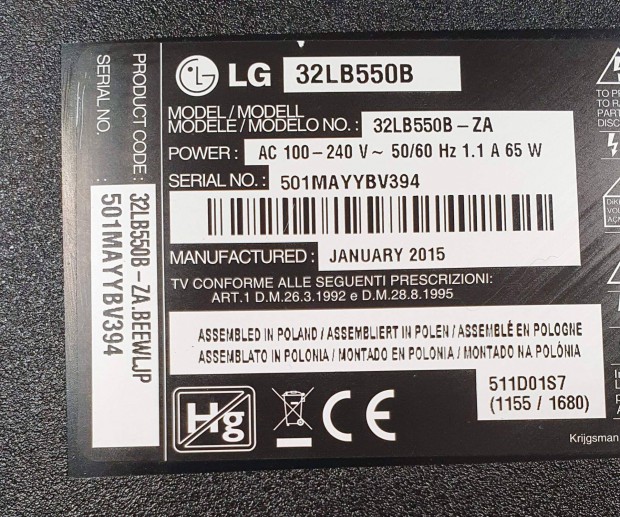 LG 32LB550B LED LCD tv panelek alkatrésznek 6870C-0442B