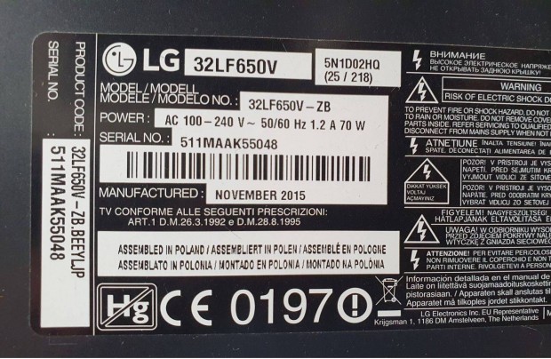 LG 32LF650V LED LCD smart tv hibs trtt alkatrsznek