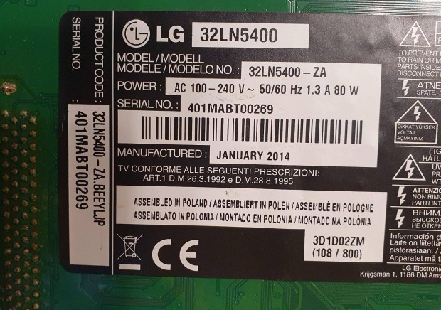 LG 32LN5400 LED LCD tv panelek,tp elkelt 6870C-0452A