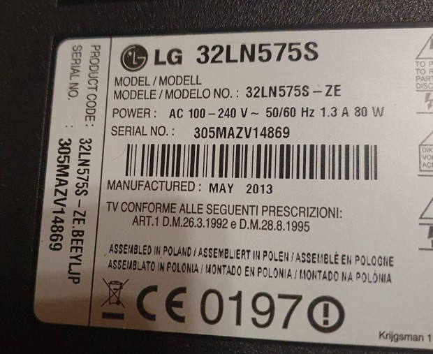 LG 32LN575S Smart LED tv panelek alkatrsznek,httr,kijelz elkelt!