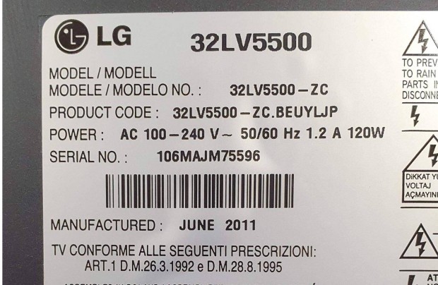 LG 32LV5500 LED LCD tv hibás , nem kapcsol be alkatrésznek