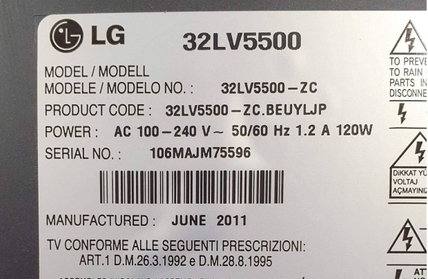 LG 32LV5500 LED LCD tv hibs , nem kapcsol be alkatrsznek