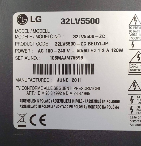 LG 32LV5500 LED LCD tv hibs , nem kapcsol be alkatrsznek 9 999 Ft