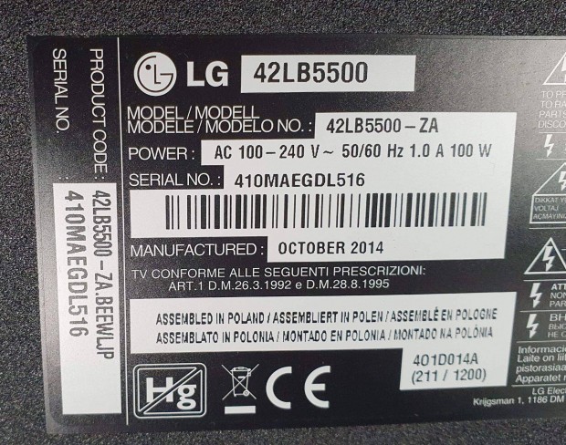 LG 42LB5500 LED LCD tv hibs trtt alkatrsznek