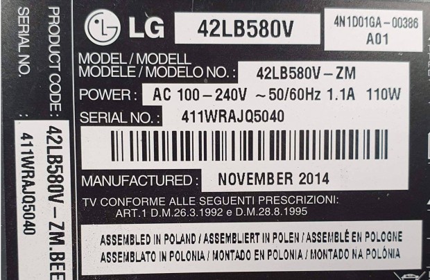 LG 42LB850V LED LCD tv panelek EAX65610905(1.0) 6870C-0480A