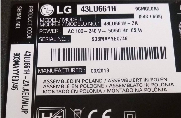 LG 43LU661H LED LJ8 tv panelek alkatrsznek 6870C-0532A