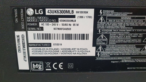 LG 43UK6300MLB LED LCD tv hibs trtt alkatrsznek elad LJ8