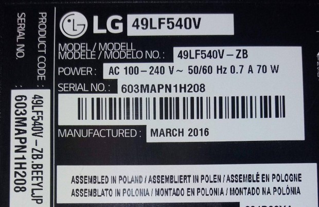 LG 49LF540V LED LCD trtt tv panelek elkeltek! Csak komplett httr!
