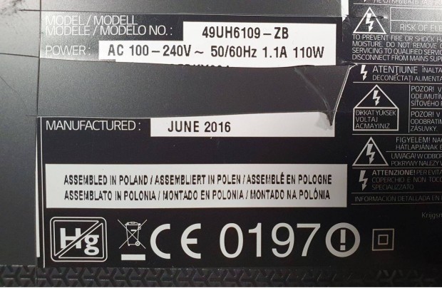 LG 49UH6109 LED LCD tv hibás törött alkatrésznek 4K UHD Smart