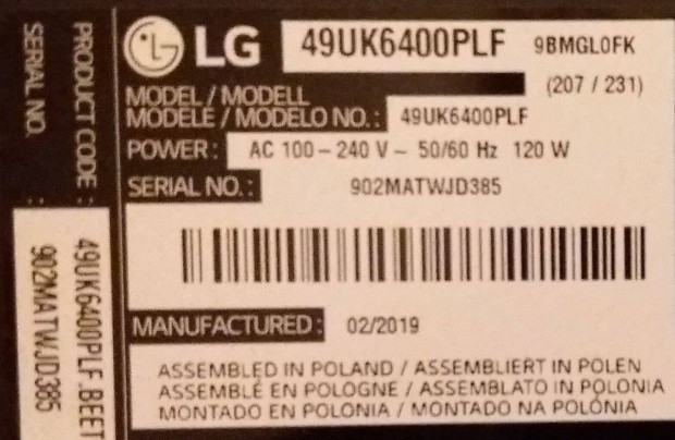 LG 49UK6400PLF LED LCD UHD tv hibs trtt alkatrsznek doboz