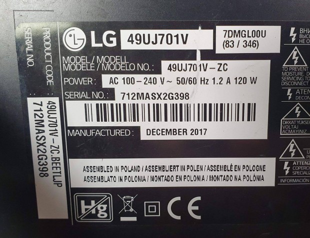 LG 49Uj701V LED LCD tv panelek alkatrsznek LJ7