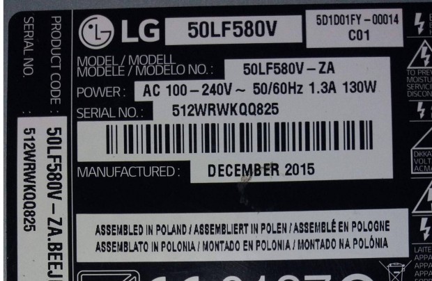 LG 50LF580V komplett LED httr eredeti alkatrsznek LC500DUH