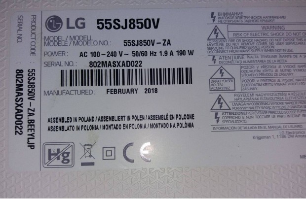 LG 55SJ850V LED tv Superuhd Komplett httr vilgts