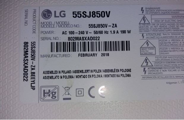 LG 55SJ850V LED tv Superuhd Komplett httr vilgts