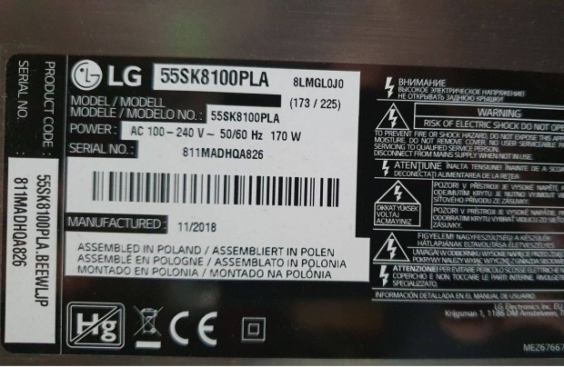 LG 55SK8100PLA LED tv tpegysg panel,main elkelt