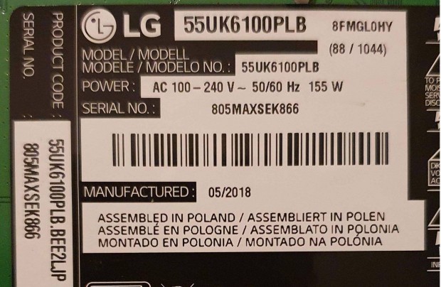 LG 55UK6100PLB LED LCD tv panelek alkatrsznek 55UK6100 Smart LJ7