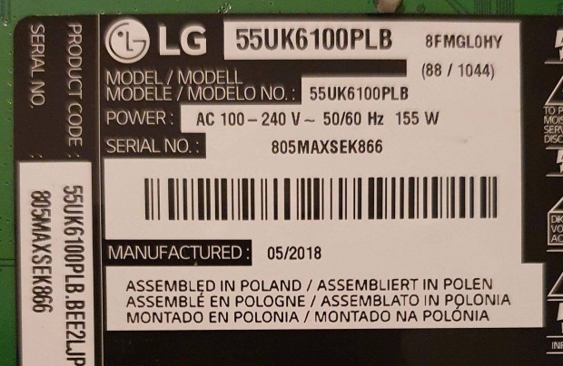 LG 55UK6100PLB LED LCD tv panelek alkatrsznek 55UK6100 Smart LJ7