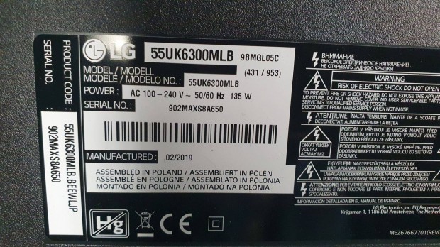 LG 55UK6300MLB LED LCD tv hibs trtt alkatrsznek 55UK6300