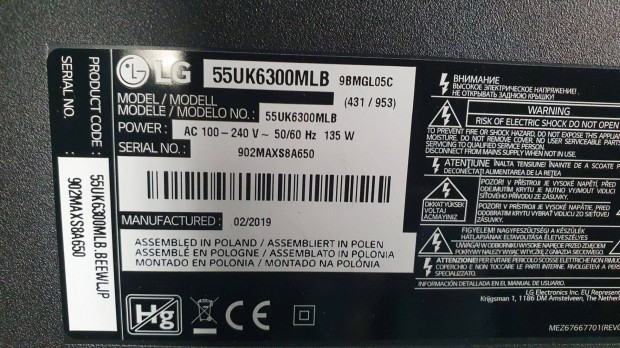 LG 55UK6300MLB LED LCD tv hibs trtt alkatrsznek 55UK6300 LJ8