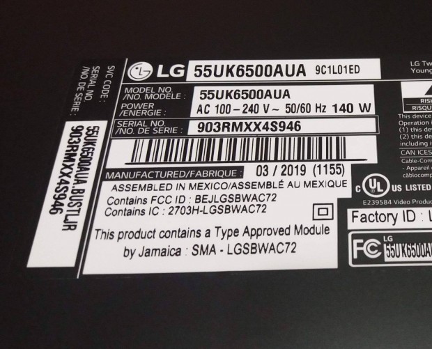 LG 55UK6500AUA LED LCD tv törött alkatrésznek 55UK6500 main elkelt!