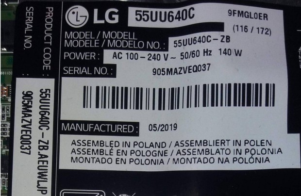 LG 55UU640C LED LCD tv panelek trtt kszlkbl alkatrsznek