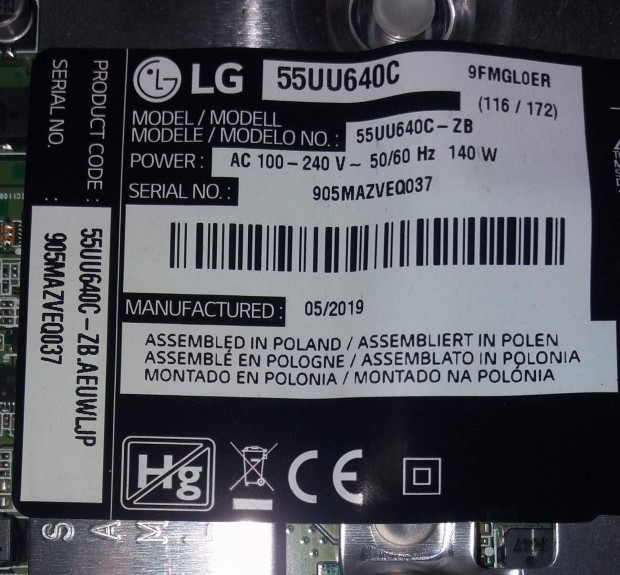 LG 55UU640C LED LCD tv panelek trtt kszlkbl alkatrsznek UL8