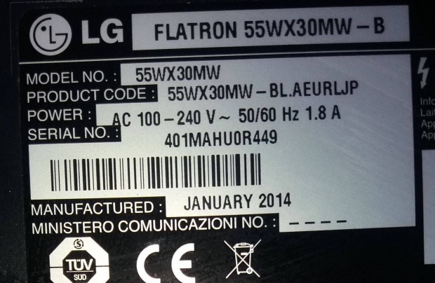 LG 55" monitor 55WX30MW LED Tv monitor törött 6870C-0436A