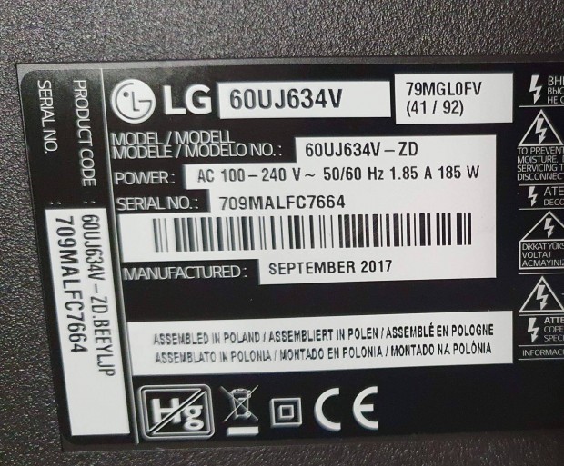 LG 60Uj634V LED LCD UHD tv hibs trtt alkatrsznek 2