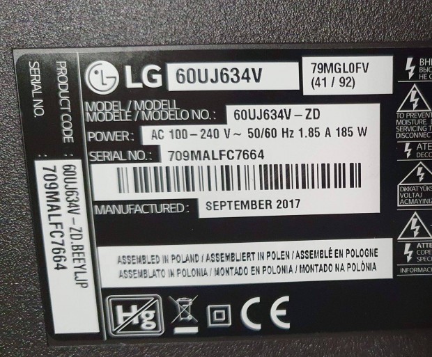 LG 60Uj634V LED LCD UHD tv hibás törött alkatrésznek