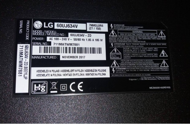 LG 60Uj634V UHD LED tv main board LJ7 ,Tcon 6870C-0744A