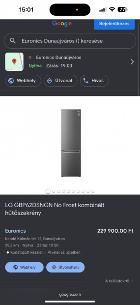 LG GBP62Dsngn Hűtőszekrény