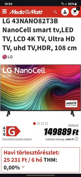 LG Nanocell 43col tv elad 